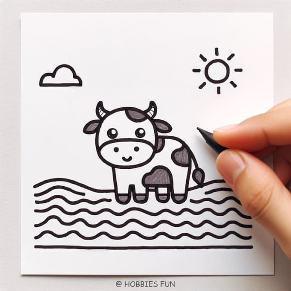 Easy Cow in the Water Drawing
