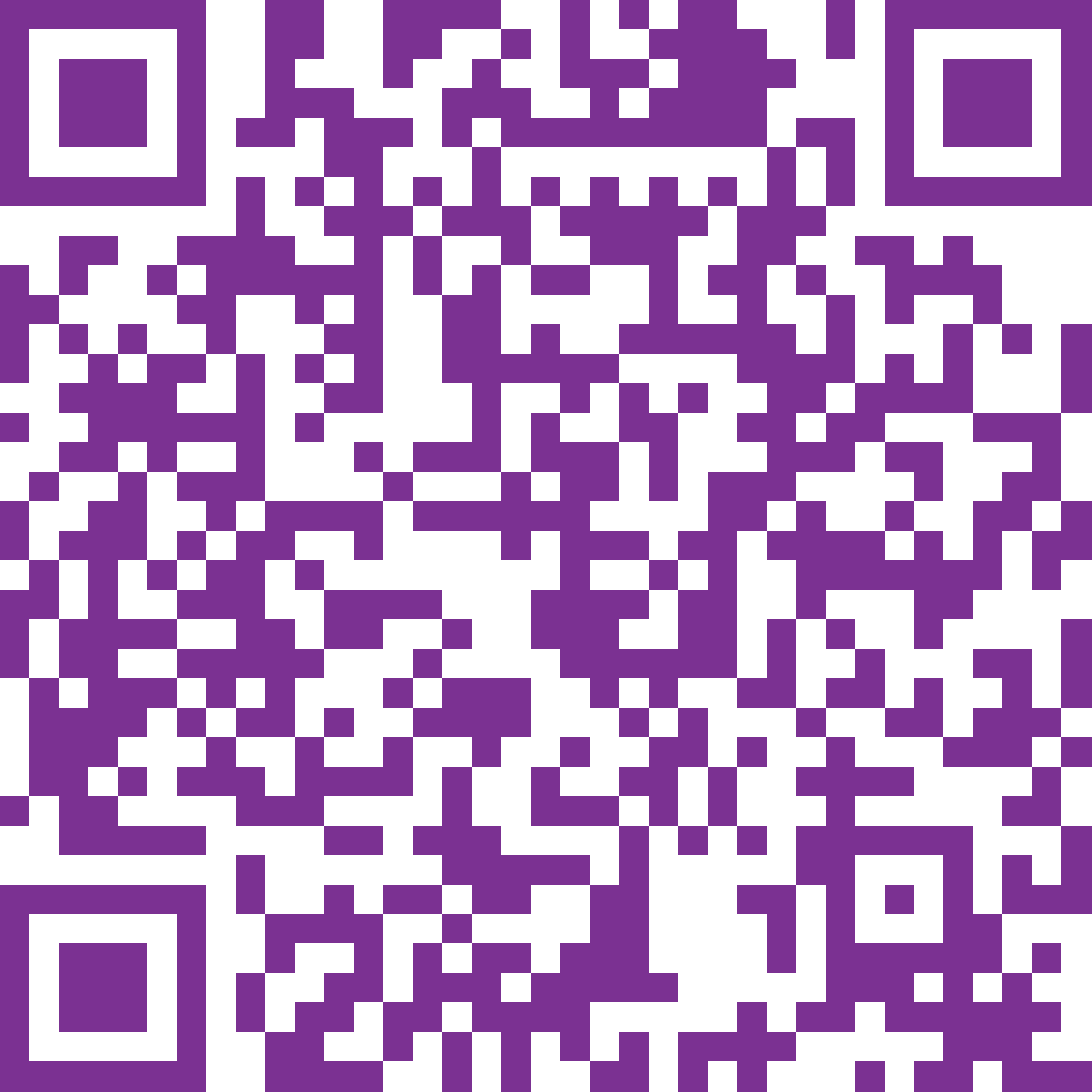 A qr code with purple squares

Description automatically generated