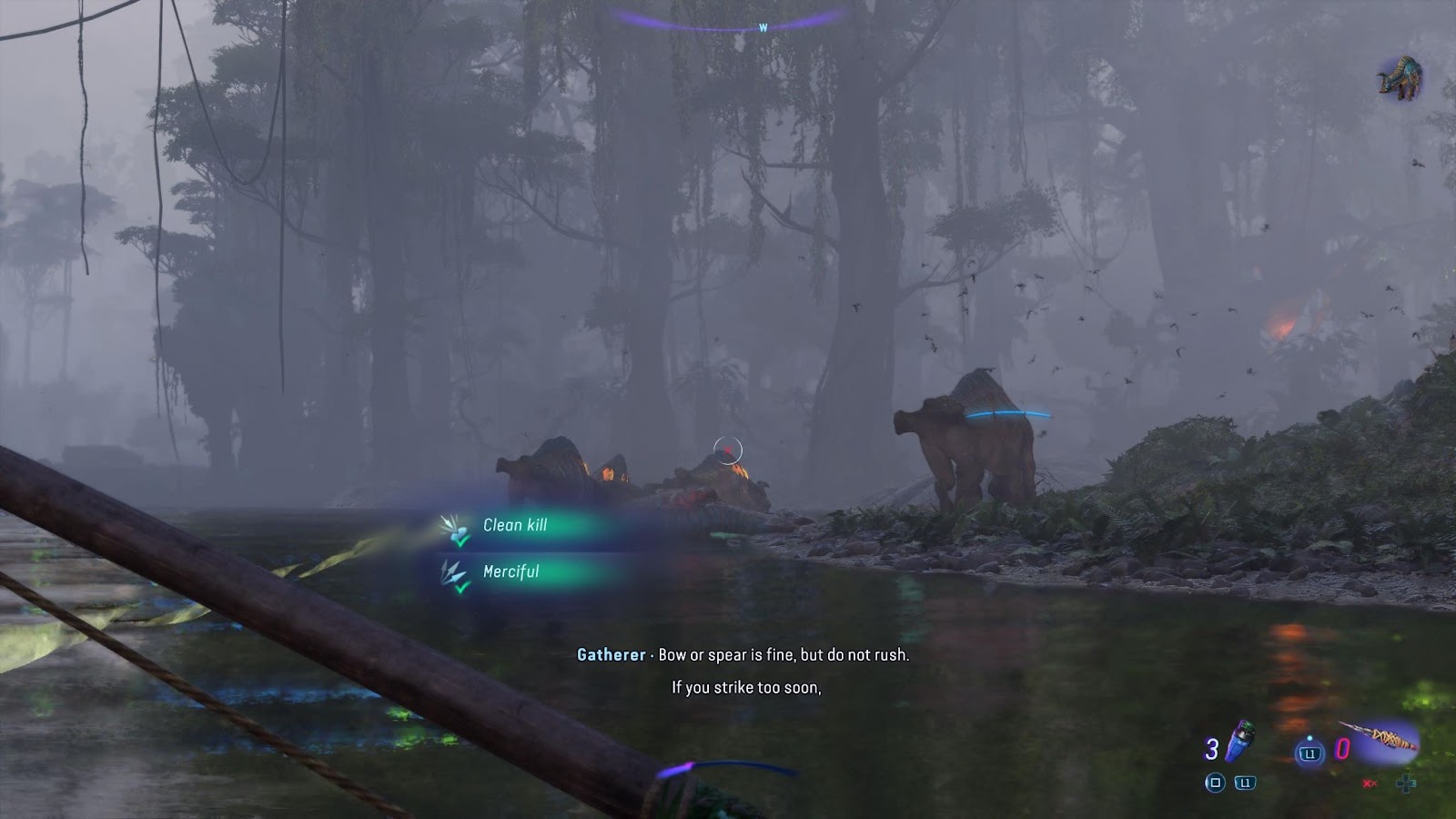 An in game screenshot of hunting in the game Avatar: Frontiers of Pandora