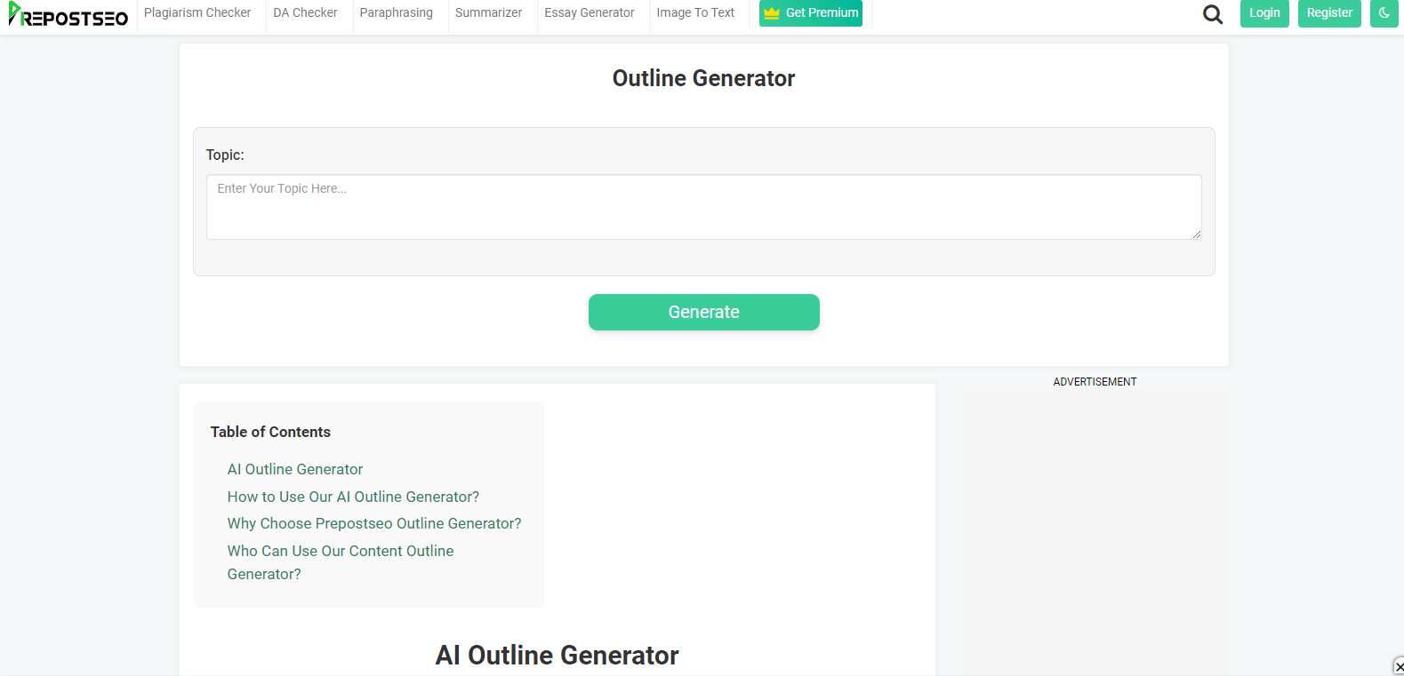 PrepostSEO Outline Generator