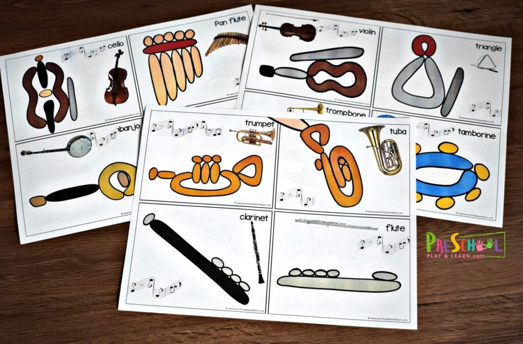 Music worksheets to introduce kids to musical instruments
