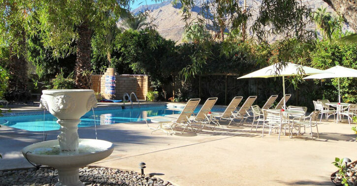 photo of outdoor pool setup for gay clothing optional resort el mirasol in palm springs