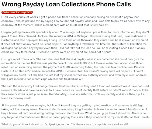 A negative CashUSA review from someone who received spam calls from a company claiming they were the personal loan platform. 