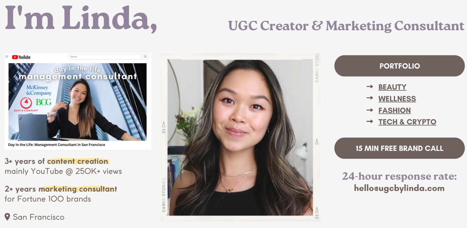 Screenshot of UGC by Linda, who sells UGC content for brands. 