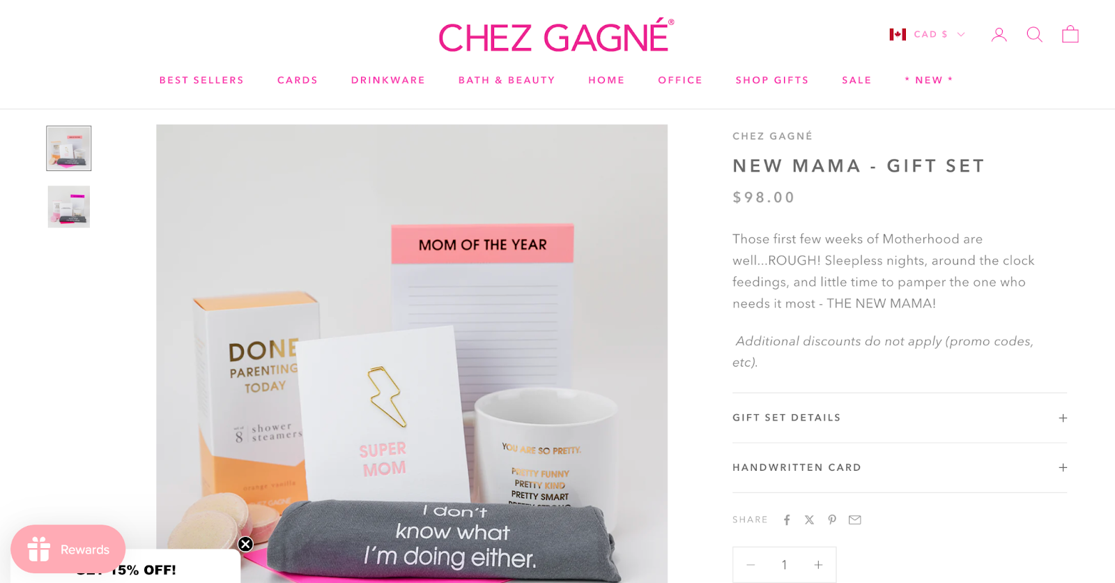 Screenshot of Chez Gagne's New Mama bundle on its website.
