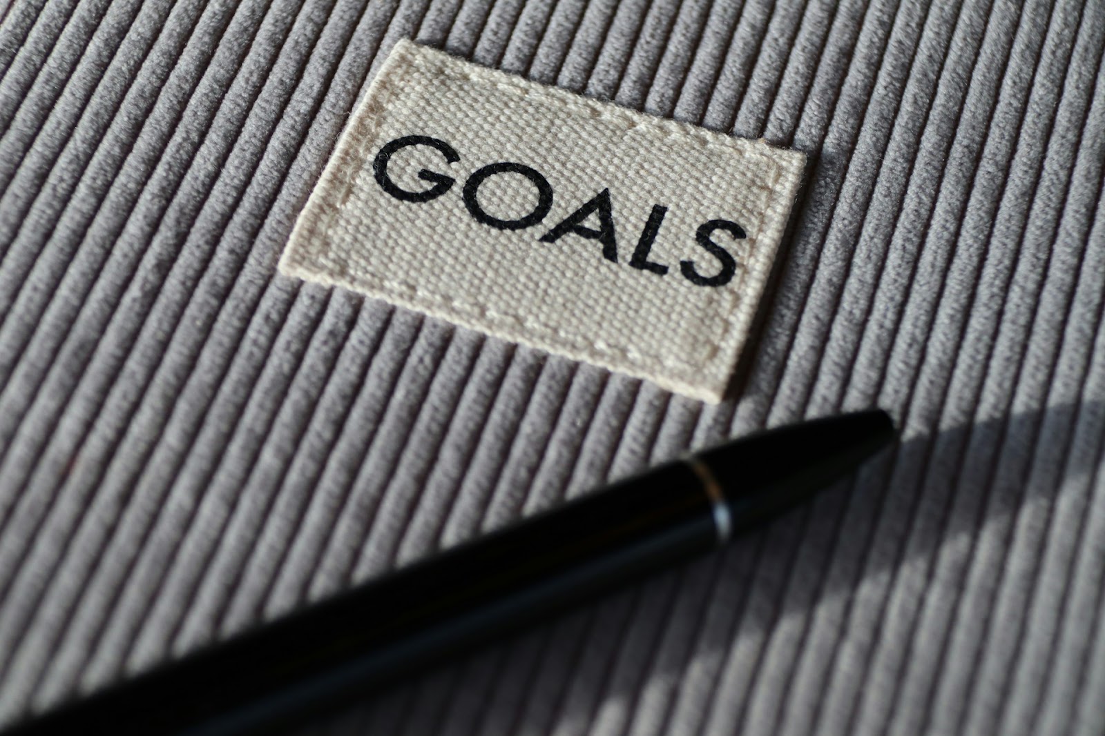 A close-up of a pen and a tag Goals