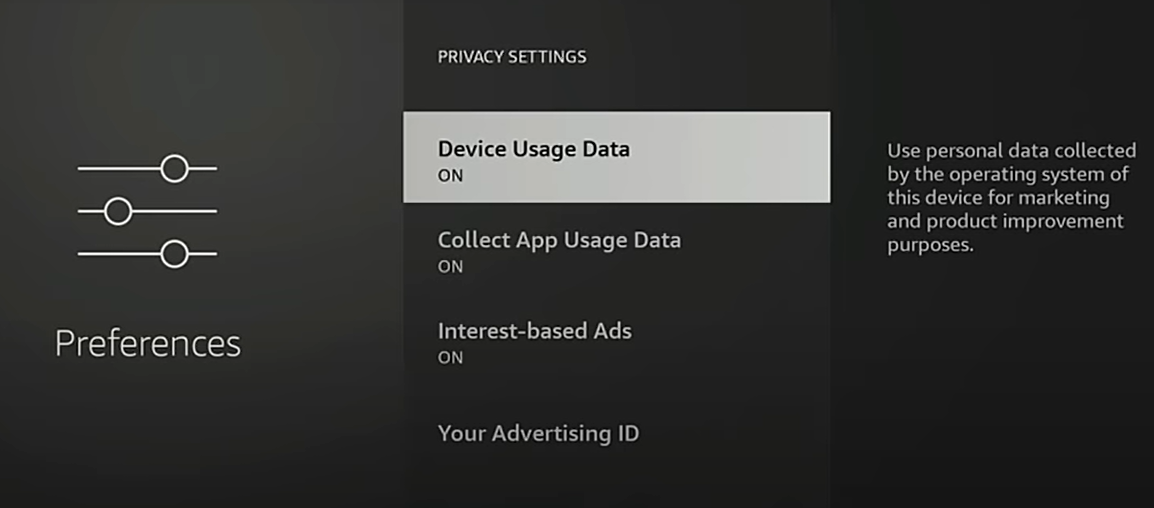 Screenshot of Preferences tab in Amazon Firestick