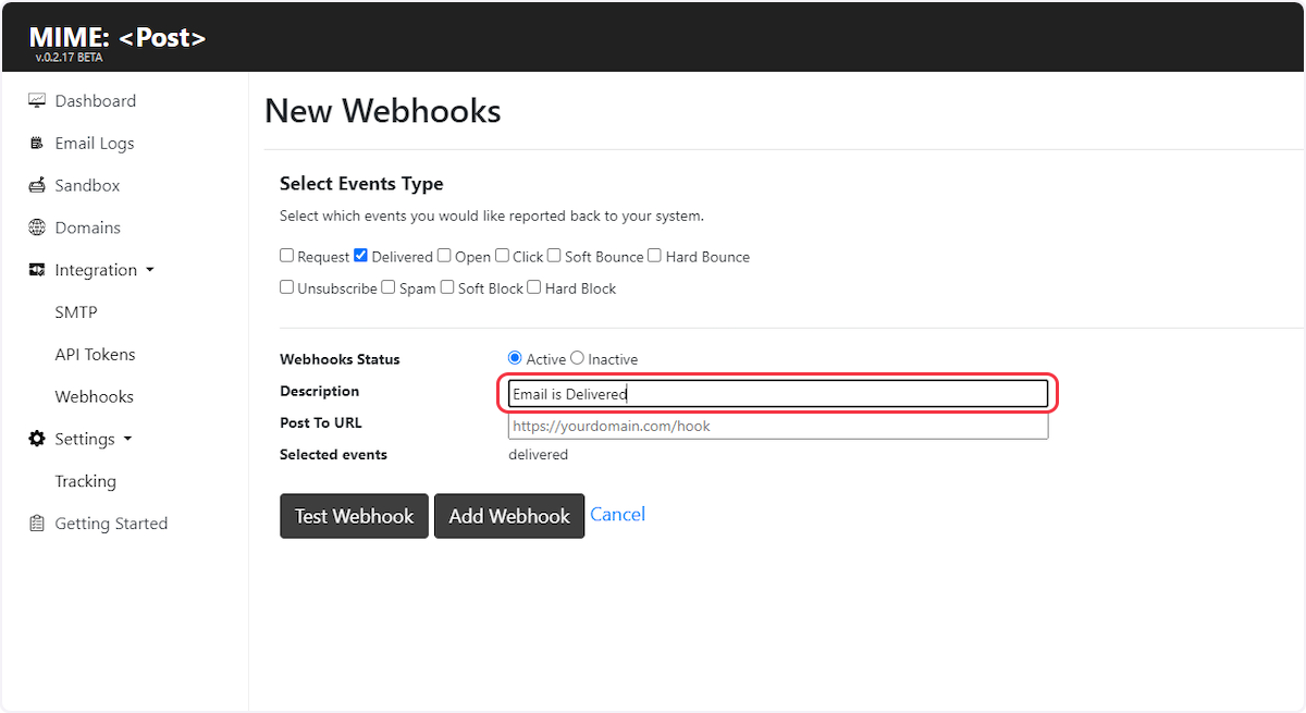 Provide a description for your webhook if required.