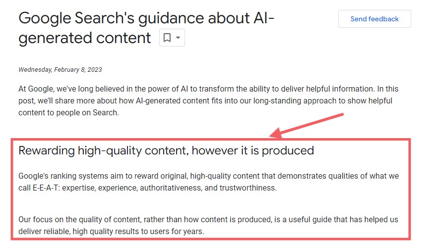 Google requirements for AI content
