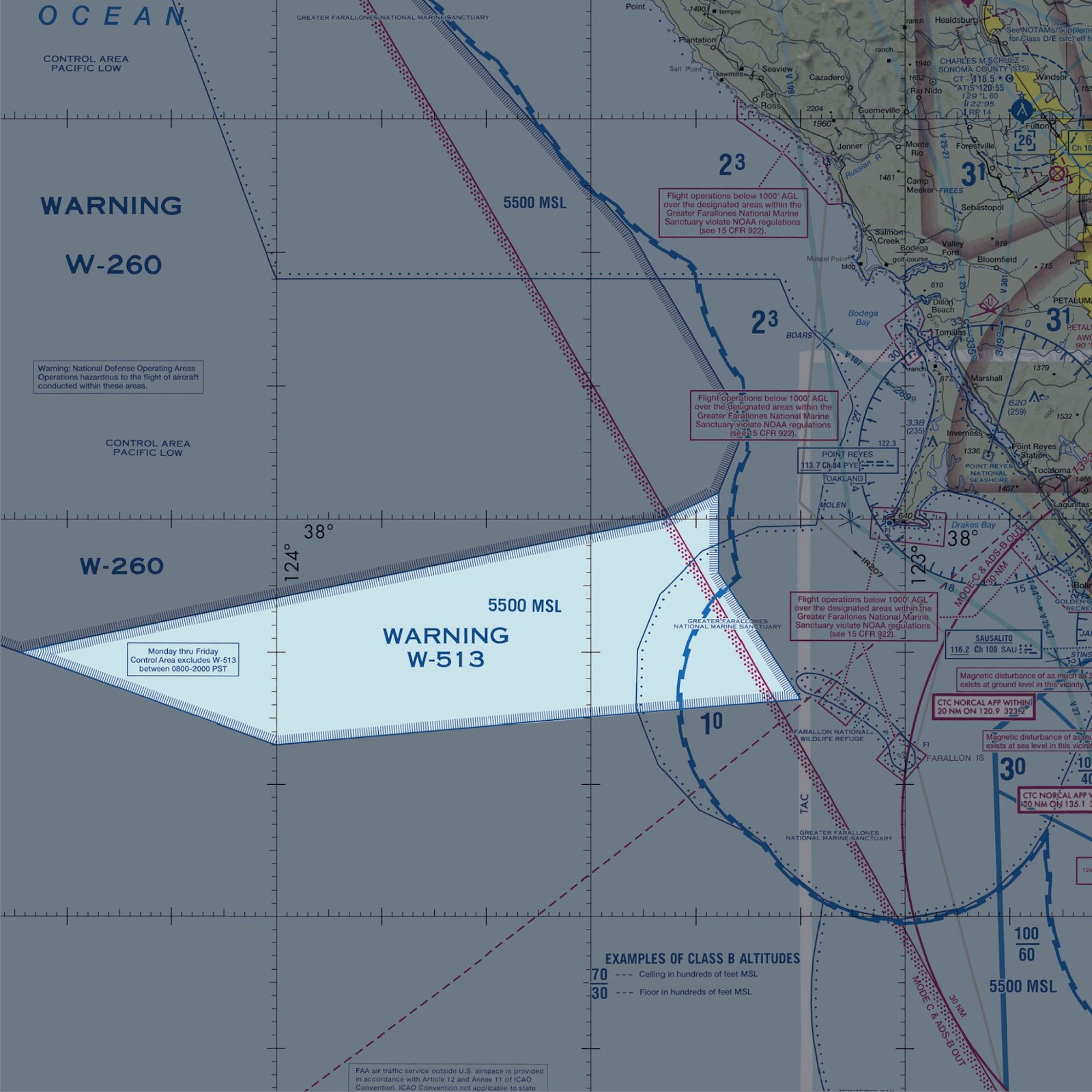 A diagram depicting warning airspace on a sectional chart.