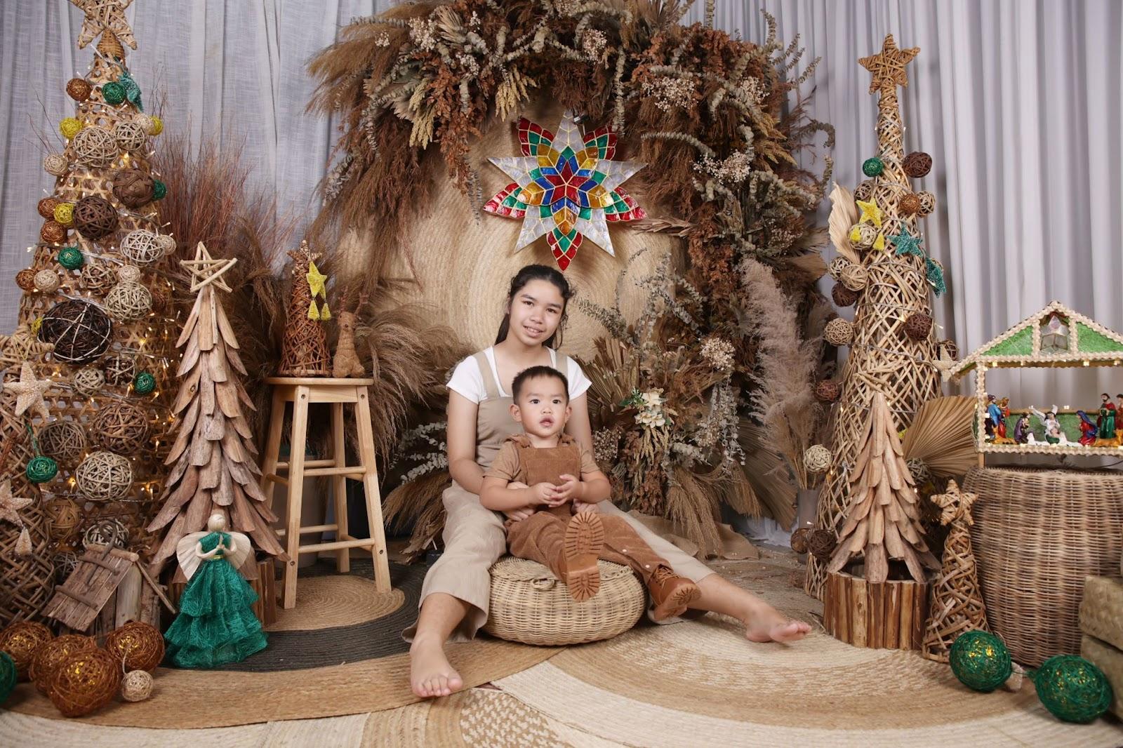 Family Christmas Photo Outfit Ideas: overalls with christmas patterns or coordinating colors