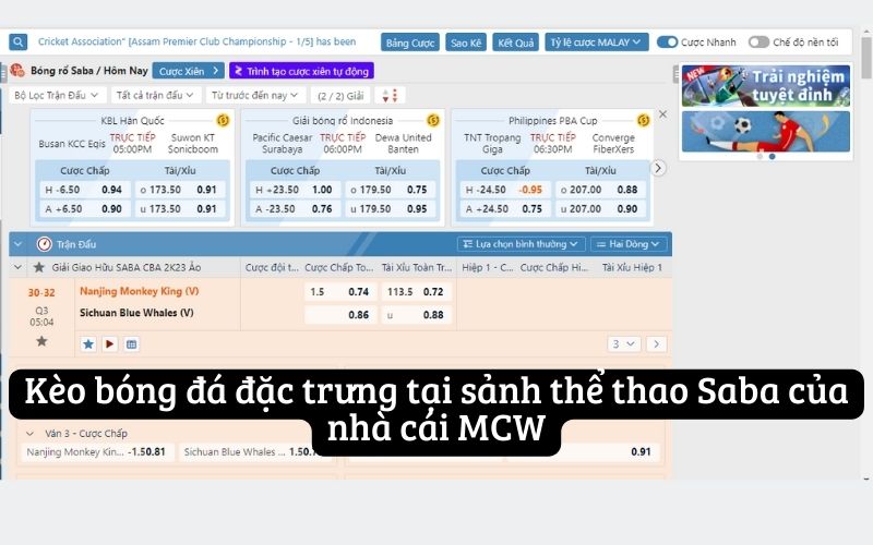 Kèo bóng đá đặc trưng tại sảnh thể thao Saba của nhà cái MCW