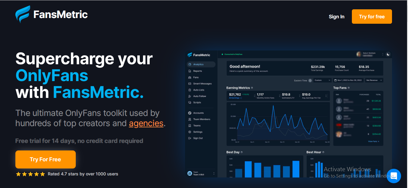 Fansmetrics a tool for OnlyFans creators and agencies
