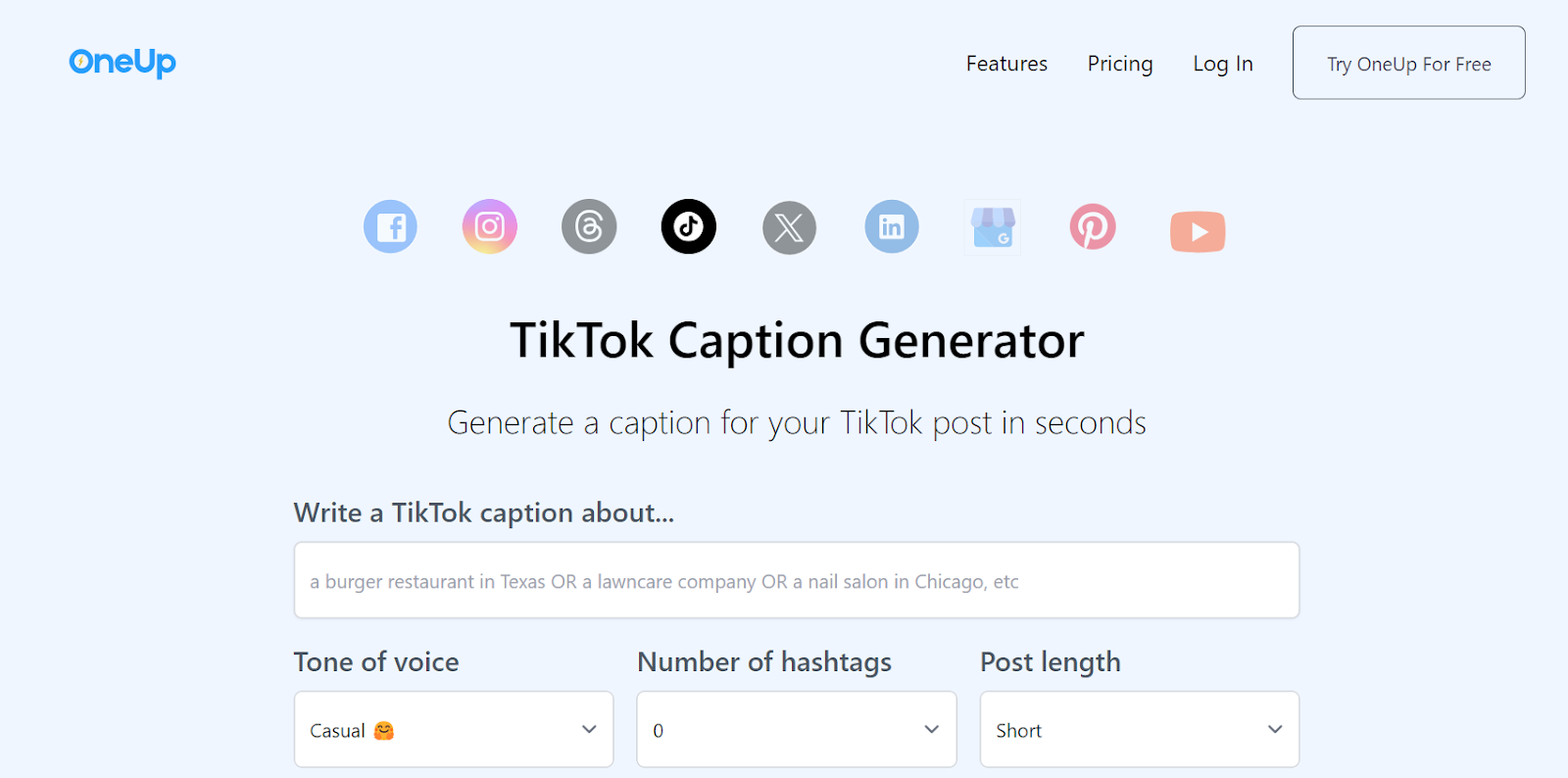 OneUpApp AI TikTok Caption Generator