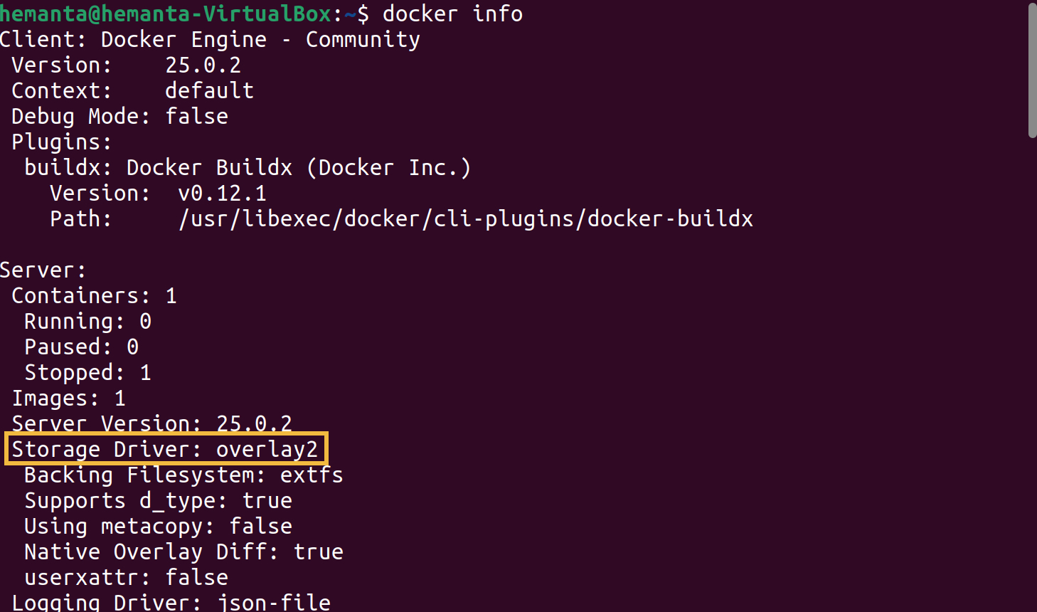 docker info command output