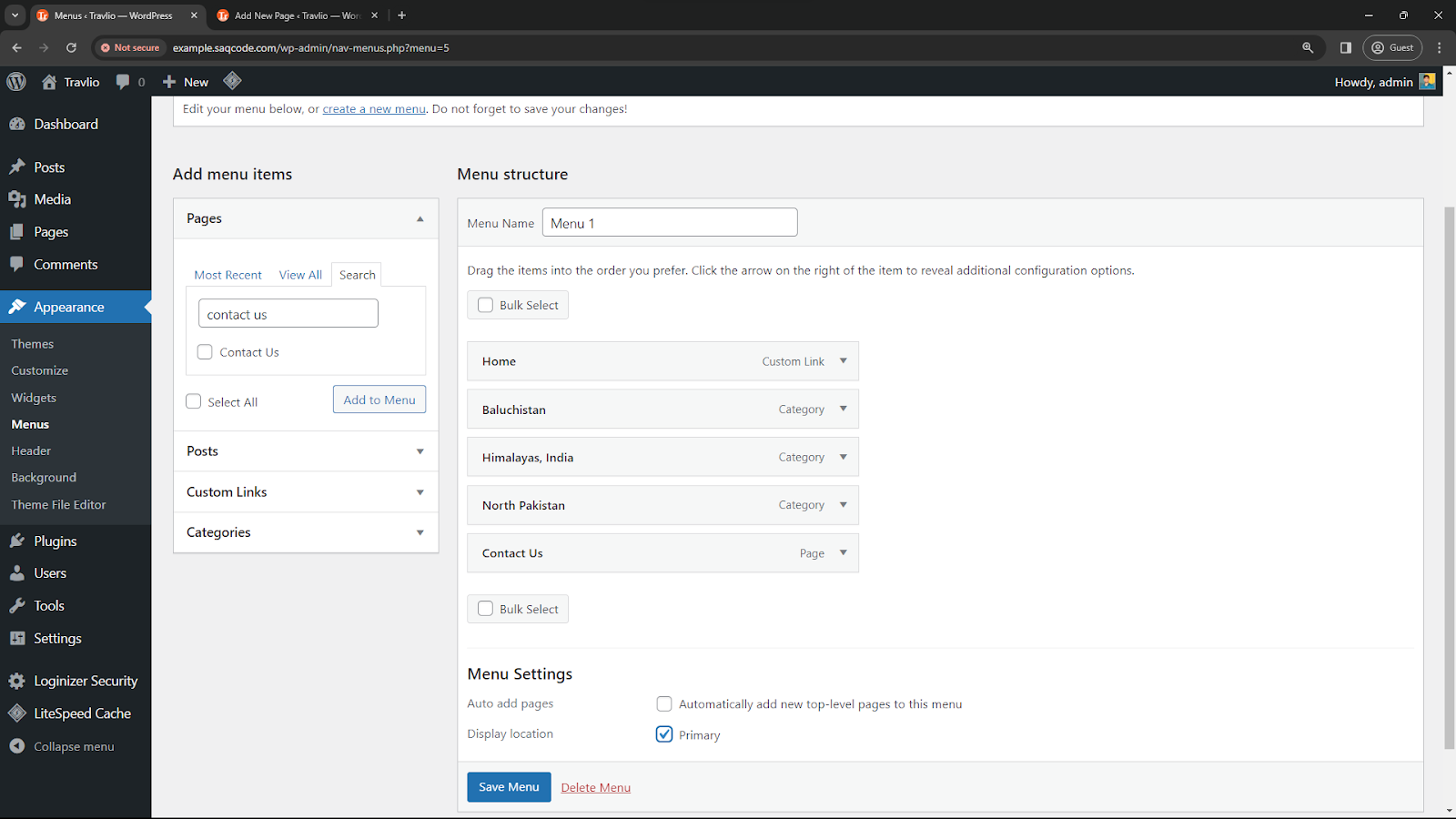 adding items to the wordpress blog menu