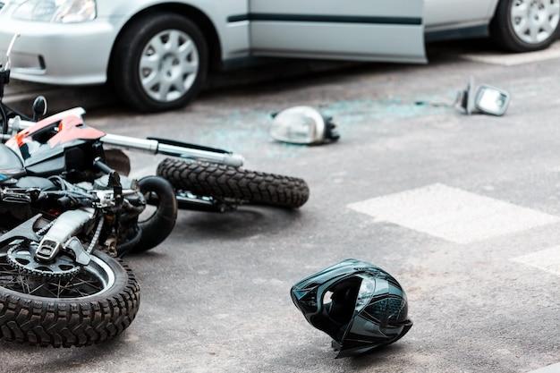 Photo overturned motorcycle after collision