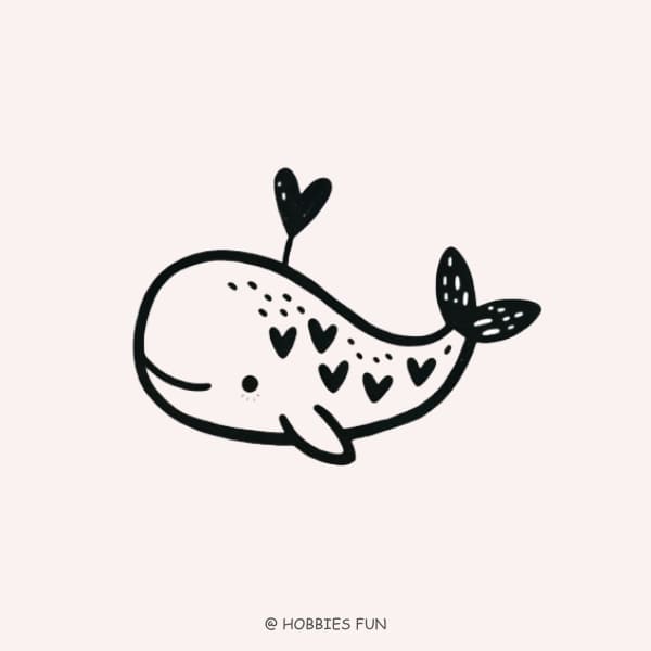 easy whale to draw, Whale with Heart Patterns