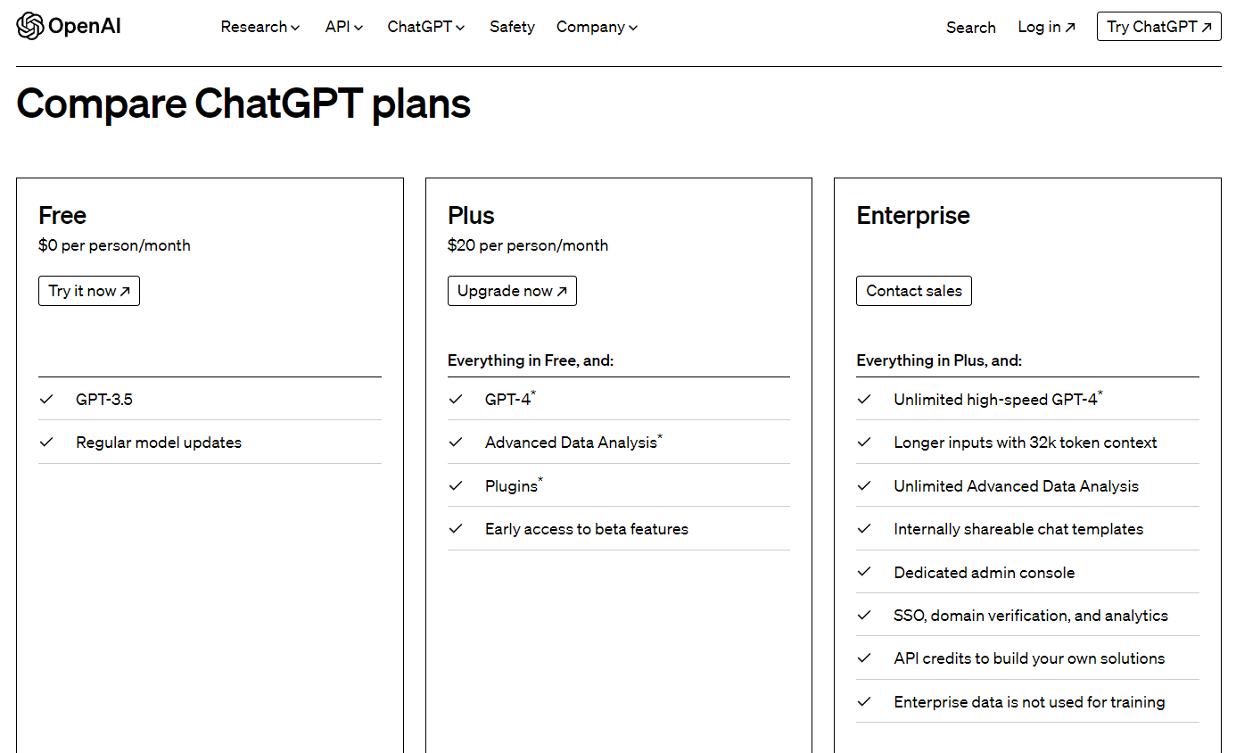 Pricing Plans for Chat GPT