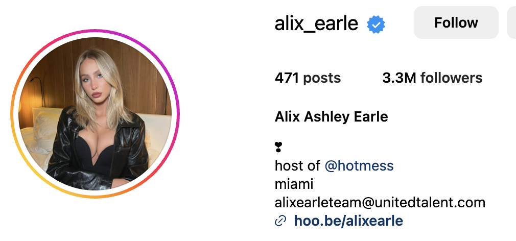 Instagram of Influencer Alix Earle who makes money with affiliate marketing