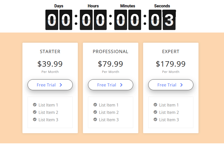 Demo website content change when countdown timer ends