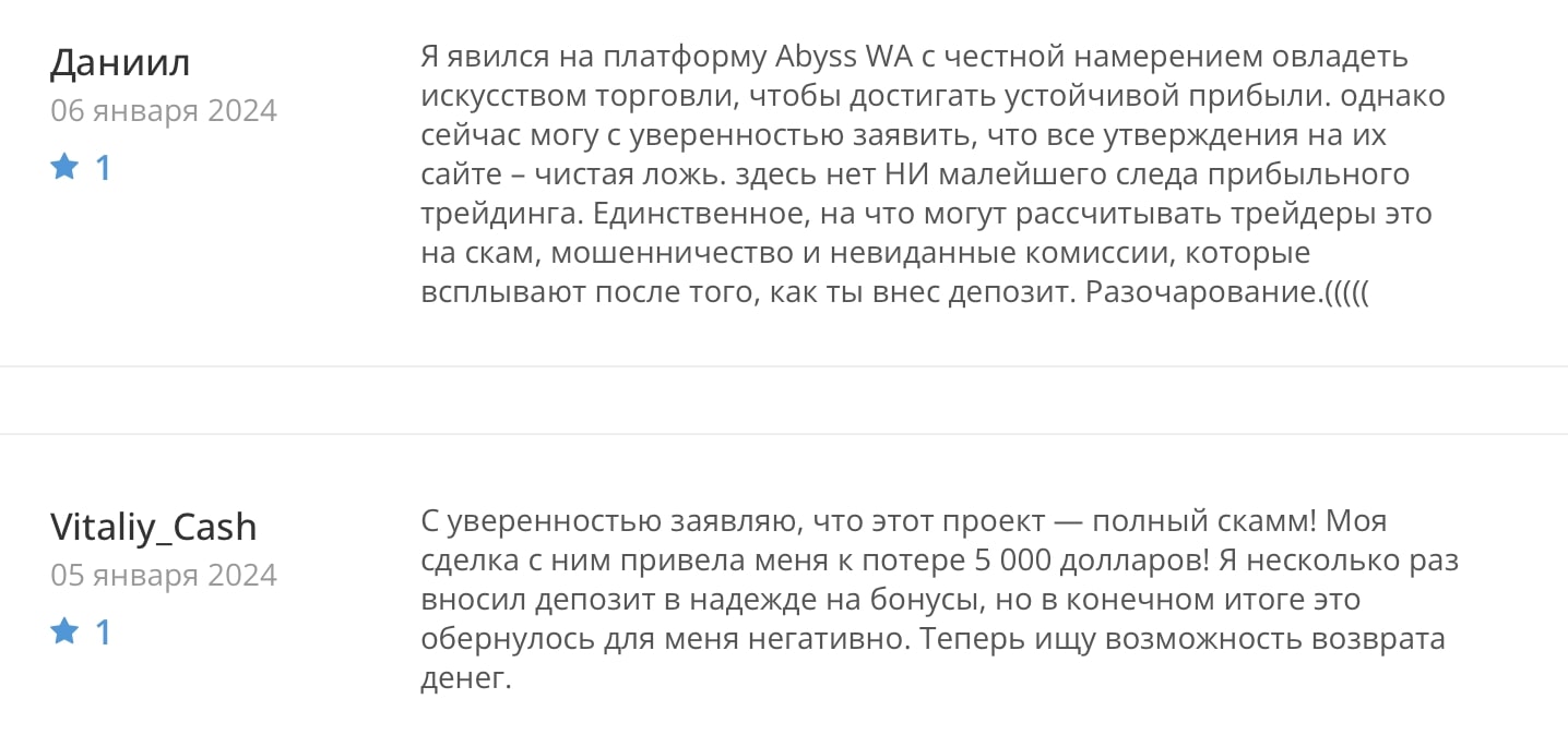 Abyss World Asset Group: отзывы клиентов о компании в 2024 году