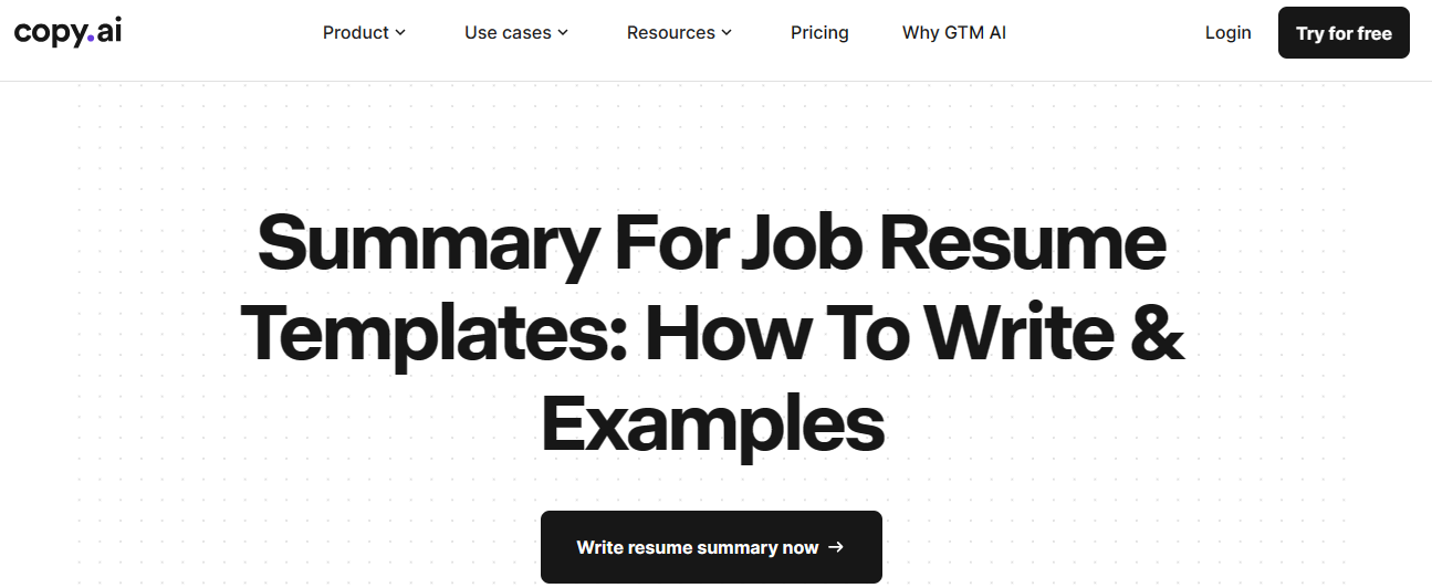 Copy.ai Resume Summary Generator