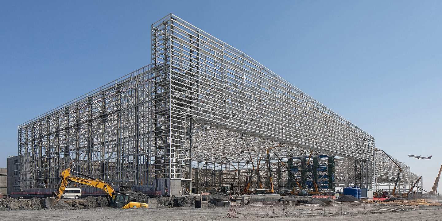 An image showing the construction of a steel building