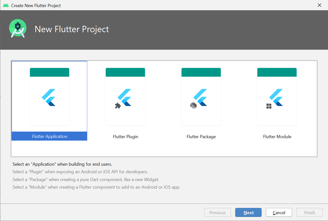 After that, click the project type as Flutter app,