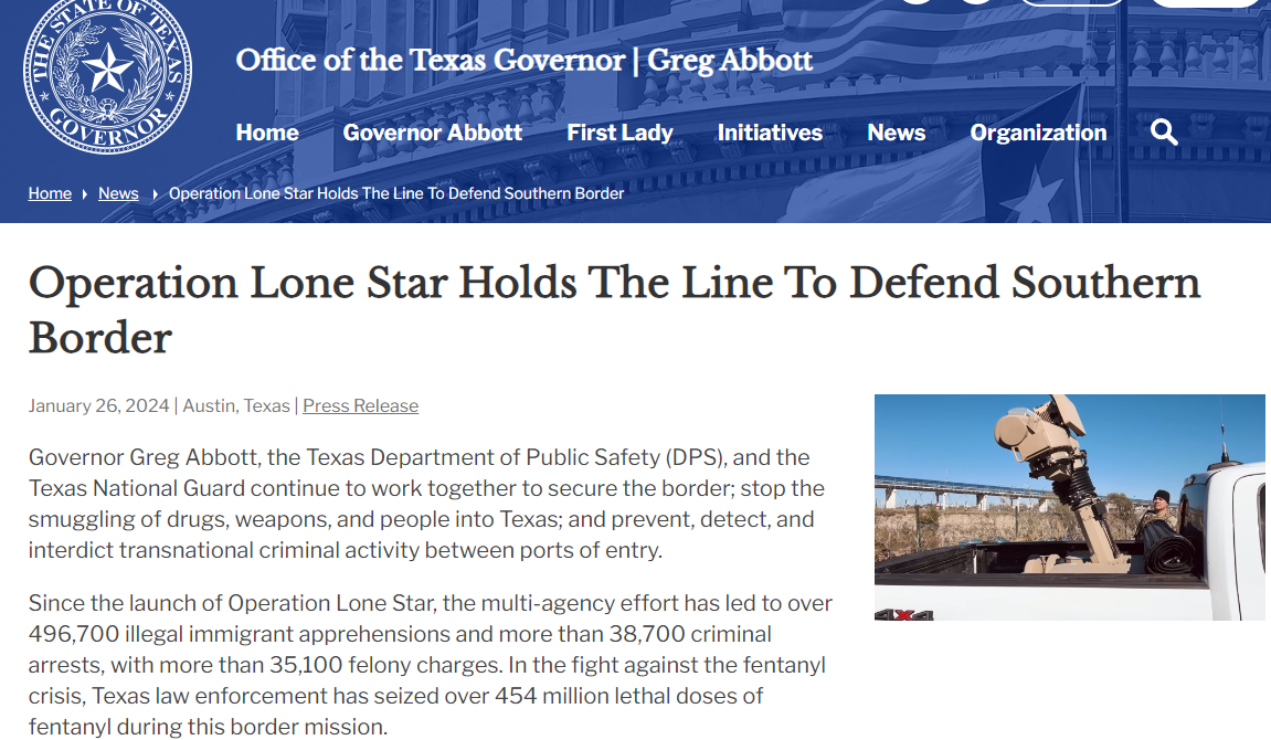 بيان ولاية تكساس عن تأمين الحدود