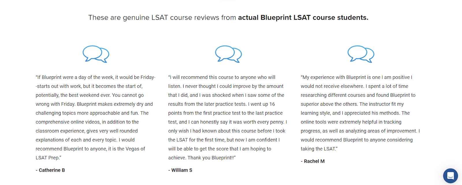reviews from Blueprint LSAT students