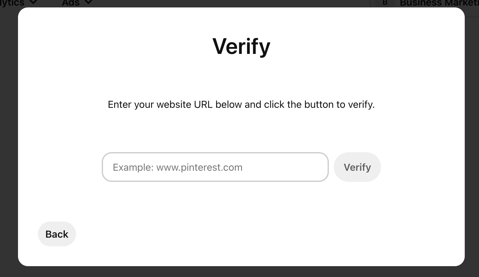 how to confirm your wordpress website on pinterest, press “verify.”