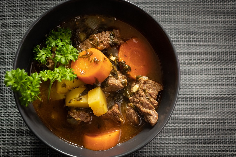 Dish, Beef Stew, Flatlay, Beef, Meat, Soup, Stew