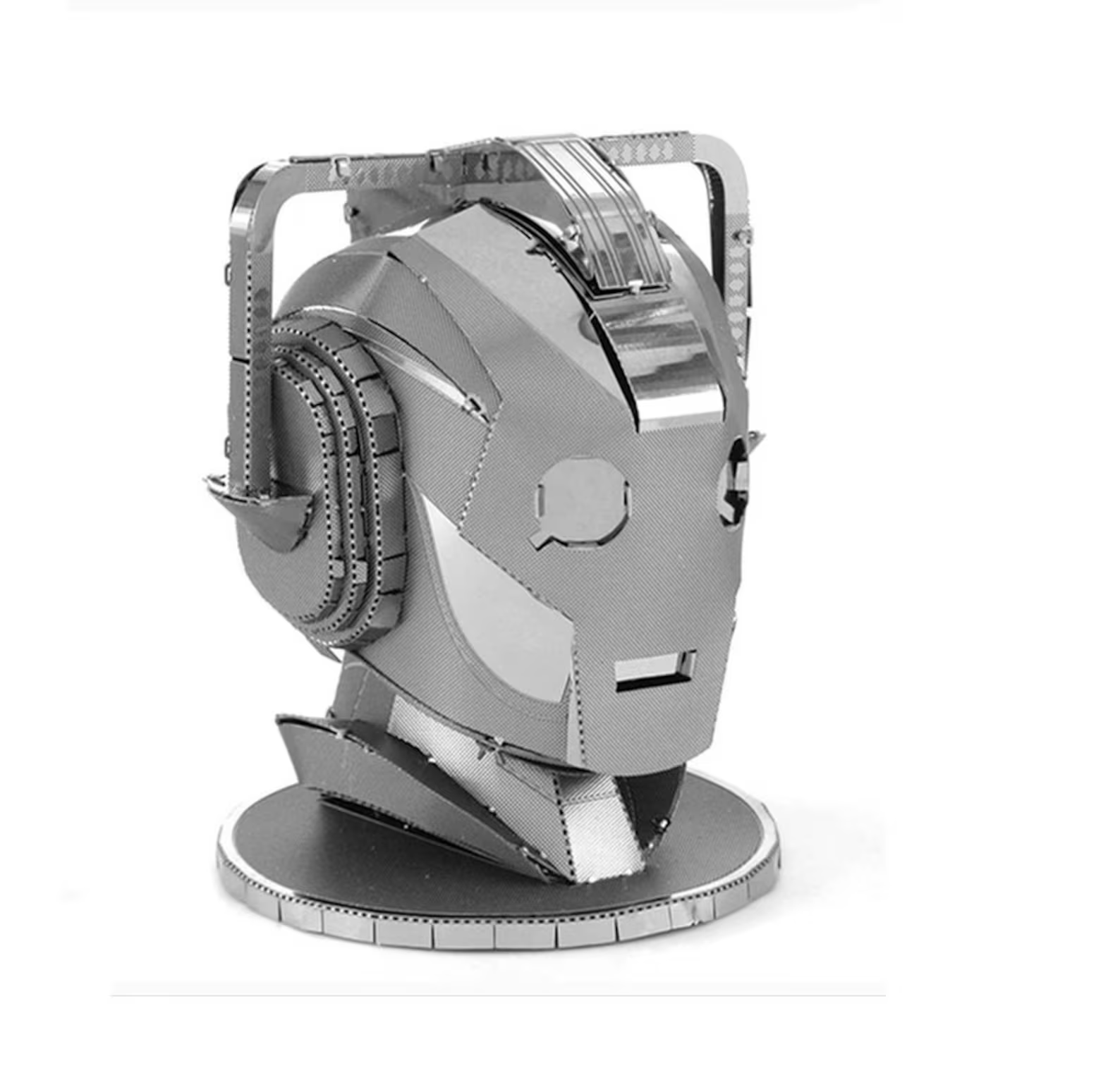A craft model of a Cyberman head from Doctor Who