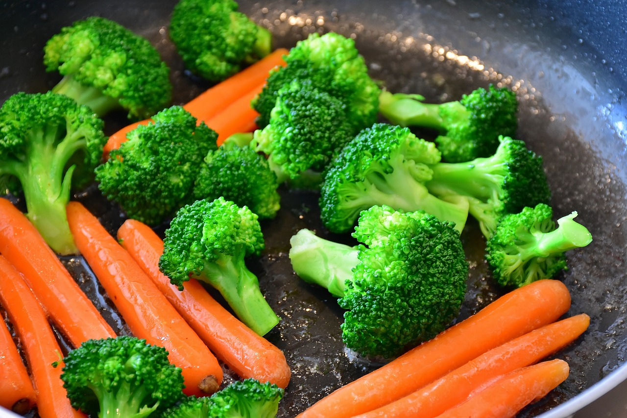 broccoli and carrot in a skillet