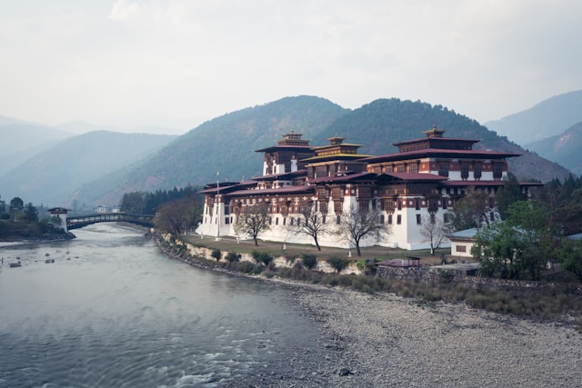 Punakha Dzong in Bhutan. Sacred monasteries and temples of Bhutan are architectural marvels.