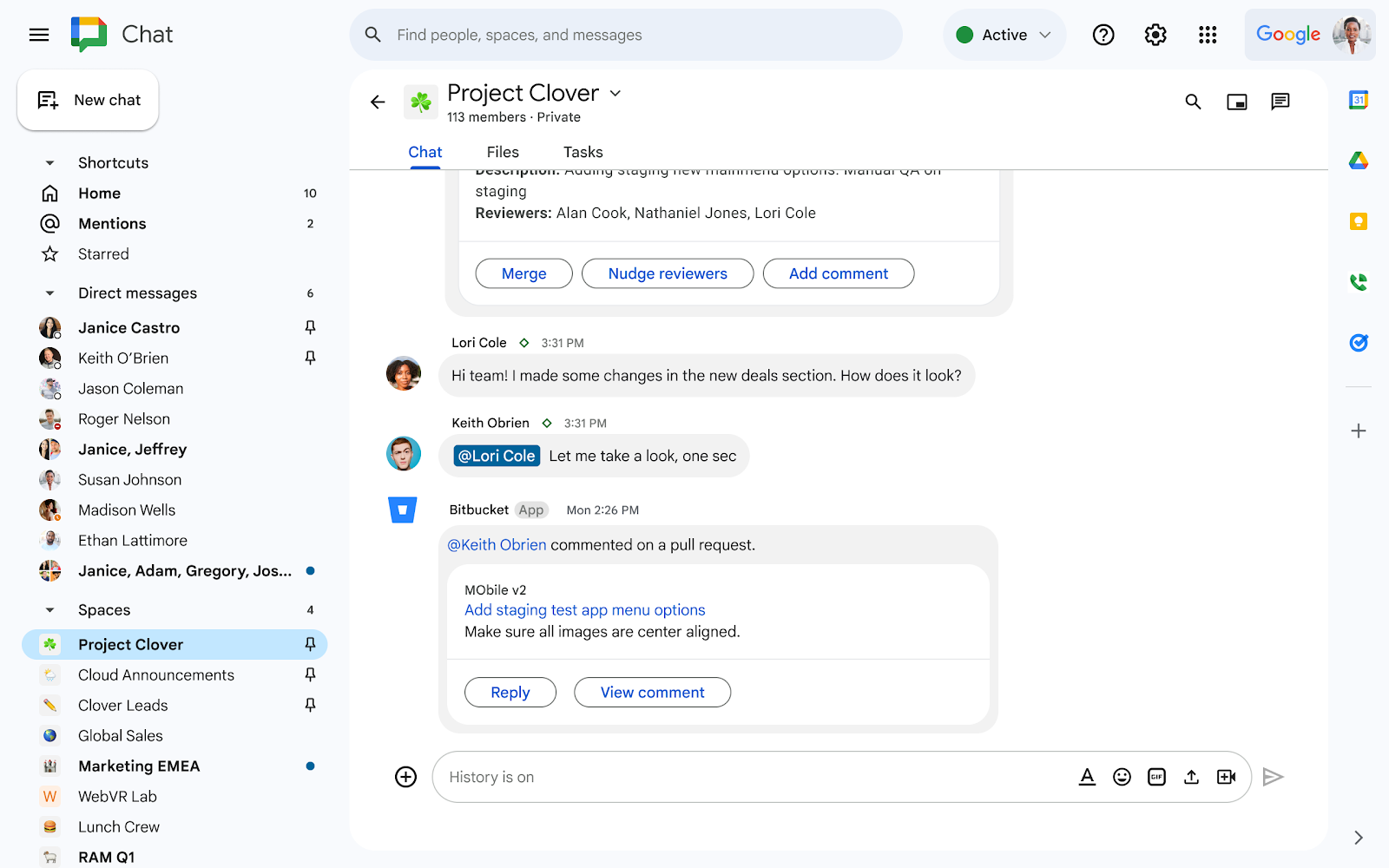 Bitbucket app for Google Chat