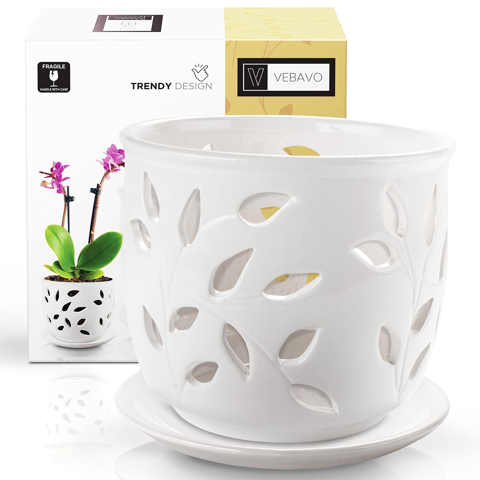 VEBAVO Orchid Pot Ceramic 6.5 inch