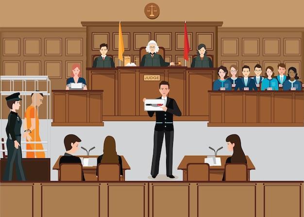 Vector isometric people judicial system set with judge