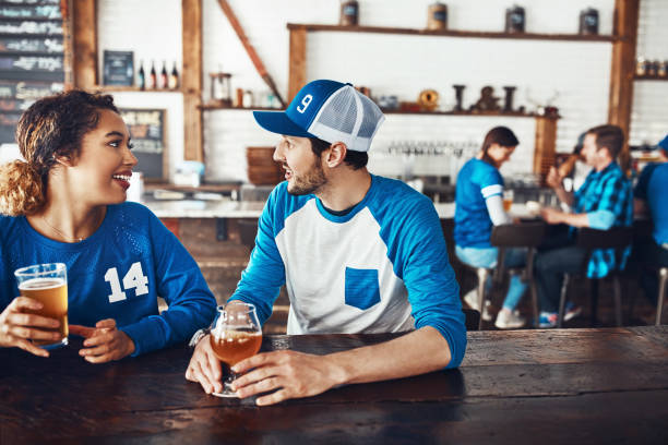 Sit down at a sports bar table