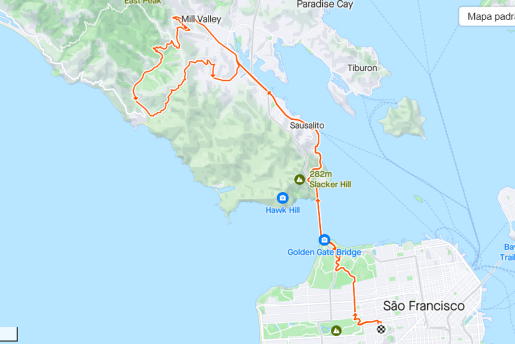 Strava map route Muir Woods Loop - 62km 1019m de altimetria