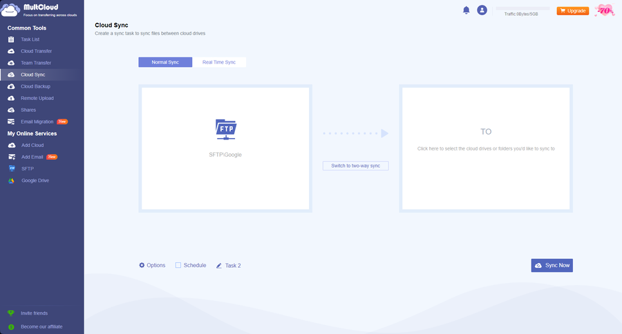 choose your google drive sftp sync source multcloud