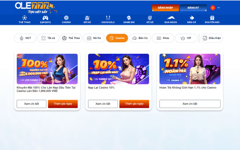 Casino tại OLE777 mang đến cơ hội làm giàu hấp dẫn