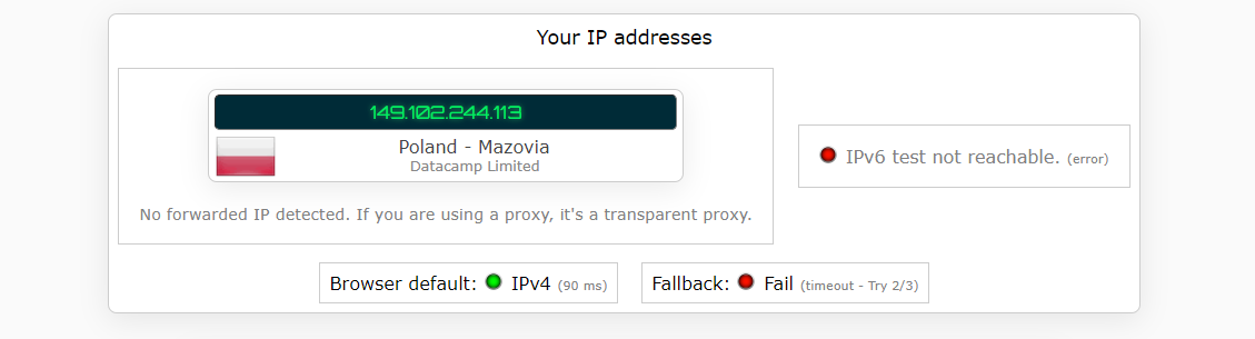 Проверка на утечку IP при использовании Surfshark VPN