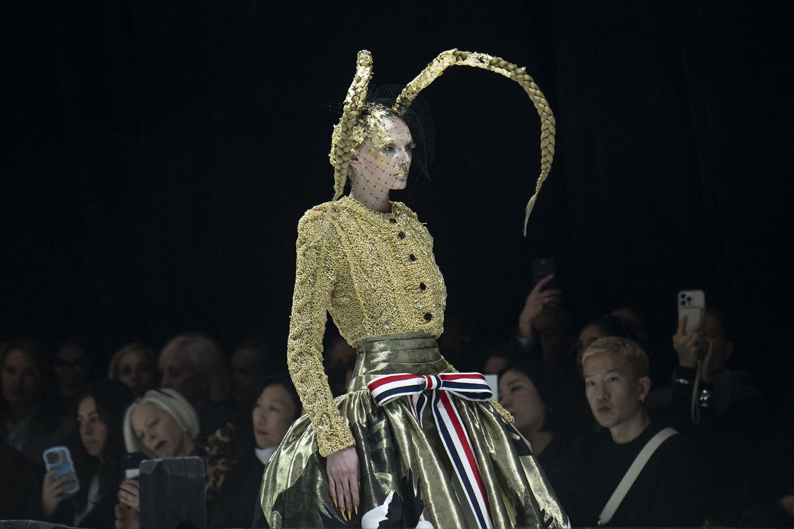 London Fashion Week AW24: Picture of a model rocking a horn braids on the runway