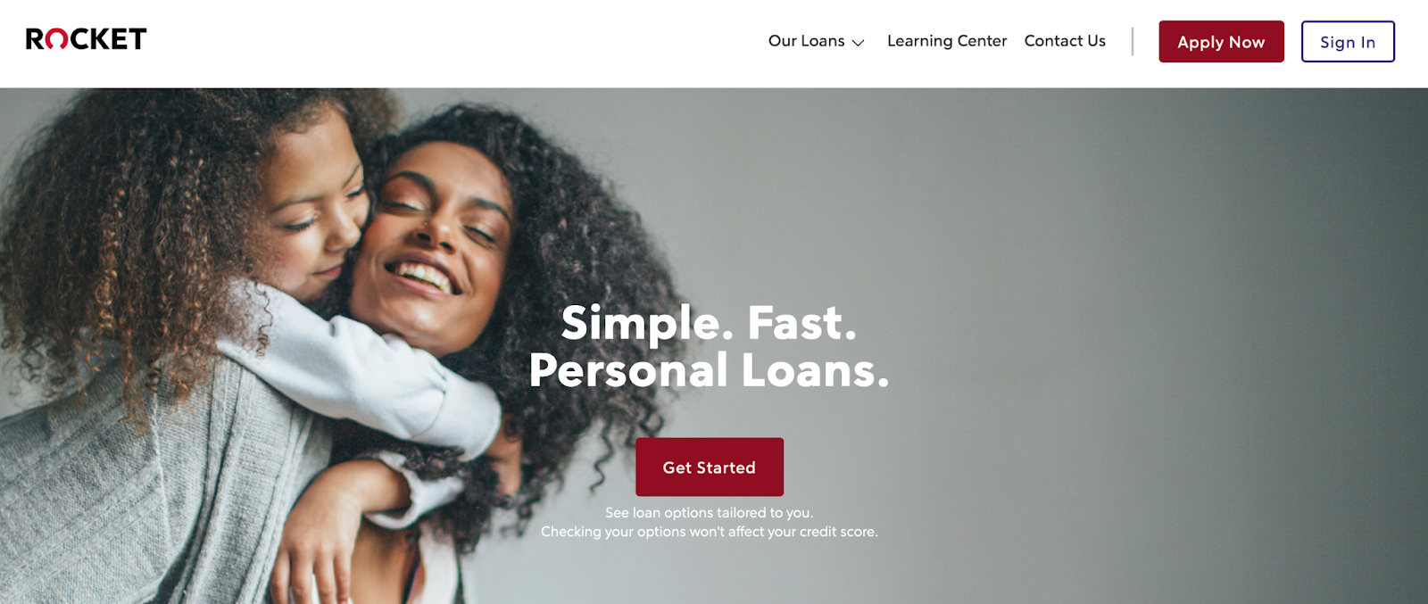 A screenshot of the Rocket Loans homepage.