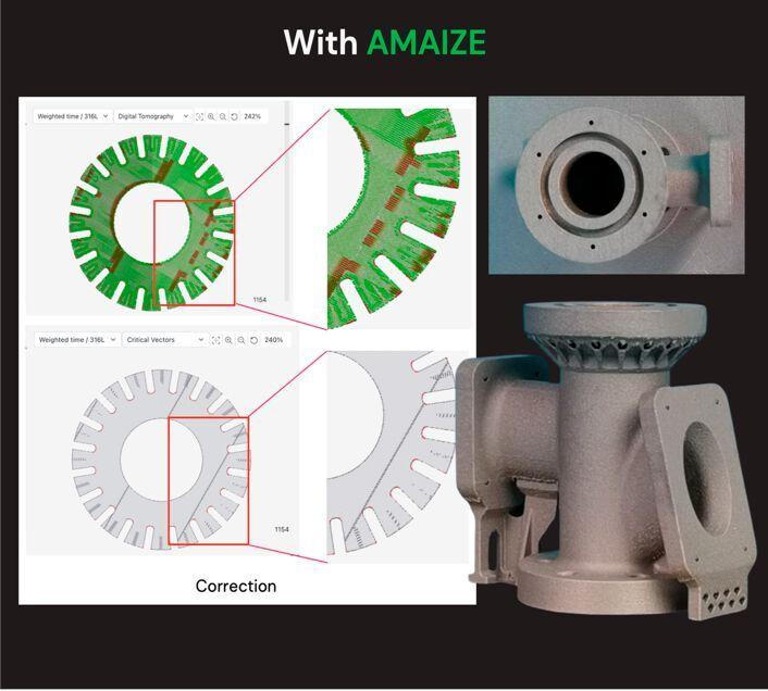 By using a physics-informed AI, Amaize automatically identifies and corrects issues in a print file without altering the original design to achieve a perfect part the first time it is printed.