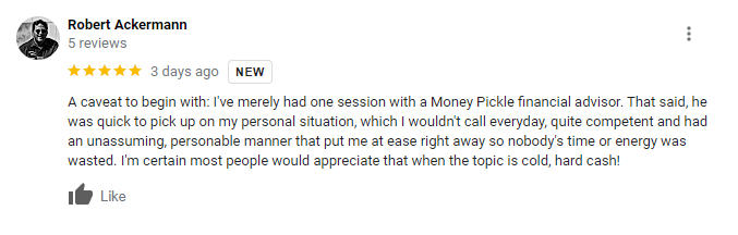 A five star Money Pickle review from someone who had a wonderful experience. 
