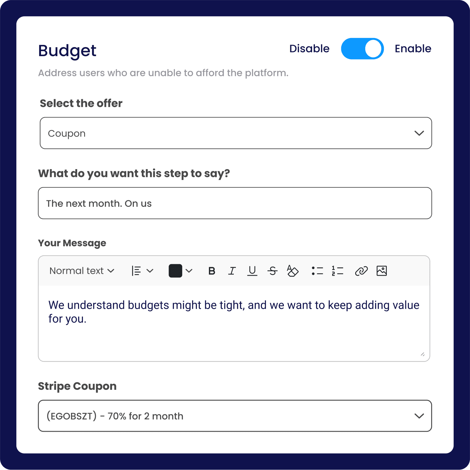 Budget pop-up