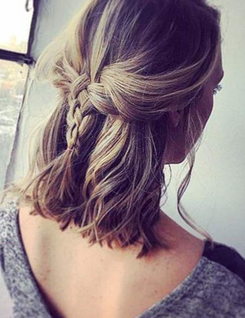 Half four braid prom hairstyle for short hair